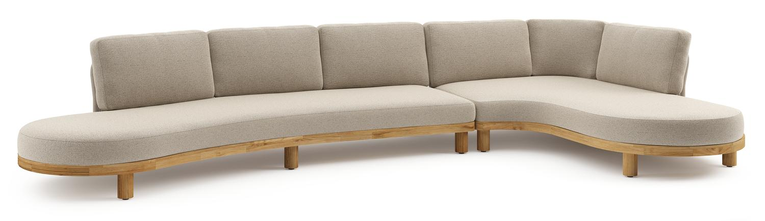 Salon de jardin d'angle Donato en teck et corde ronde tissée verticalement beige et coussins en all weather cosytica Marbella Beige