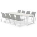Livo rechthoekige tuinset in wit aluminium en sintered stone topo minerale met 8 Madura tuinstoelen