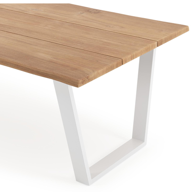 Pagino tuintafel boomstam in wit aluminium en teak - L 240 x B 110 x H 73,5 cm