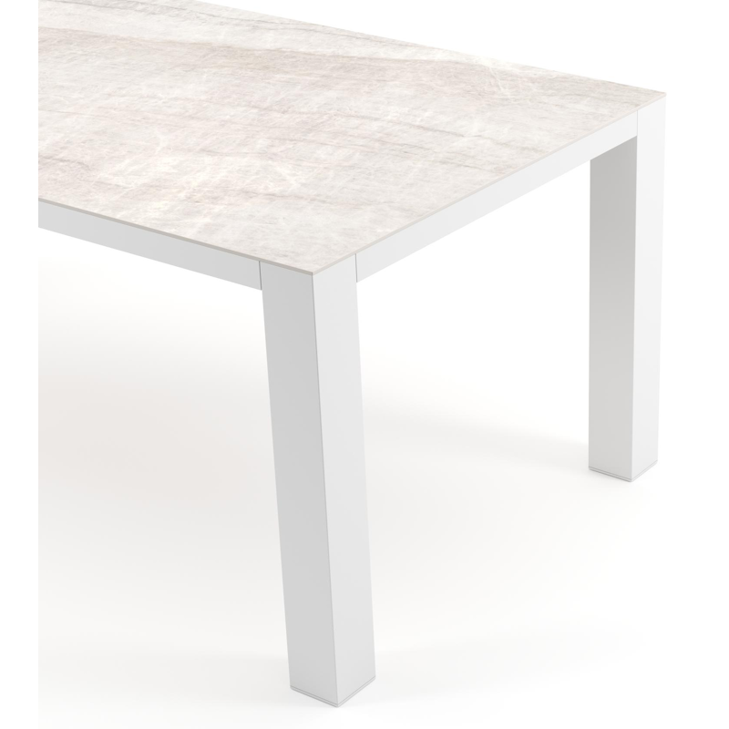 Nano tuintafel rechthoekig in wit aluminium en volkeramiek Taj Mahal - L 200 x B 100 x H 75 cm
