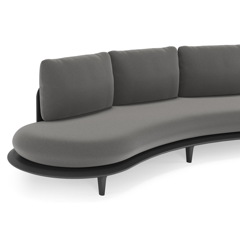Bomero loungeset in zwart aluminium met natte charcoal chine all weather sunbrella® luxe kussen