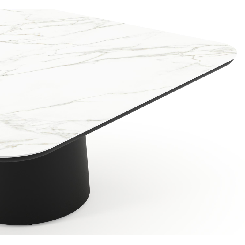 Amico low dining tuintafel afgerond vierkant in zwart aluminium en volkeramiek Calacatta - L 148 x B 148 x H 61 cm