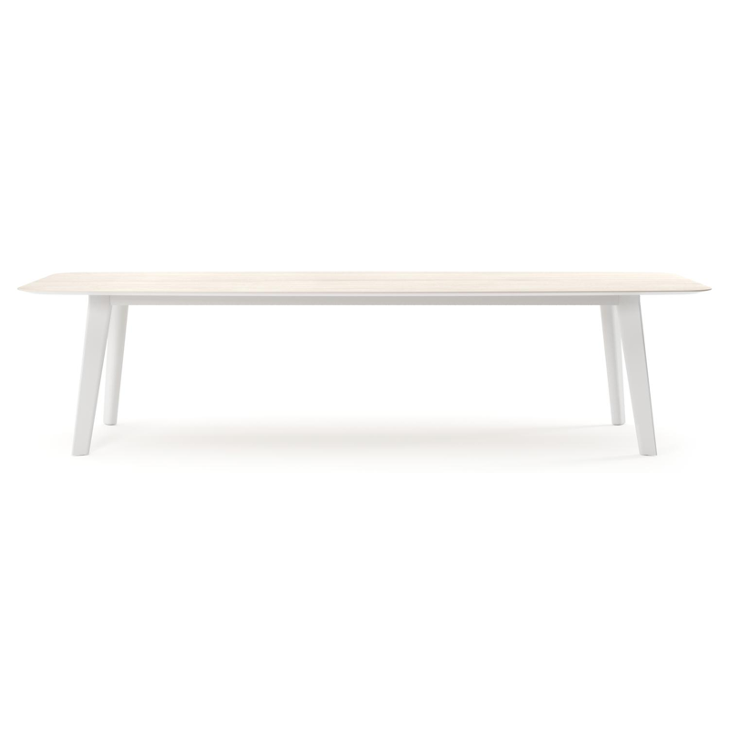 Lacrima tuintafel bootvorm in wit aluminium en volkeramiek Travertino Bianco - L 315 x B 115 x H 73 cm