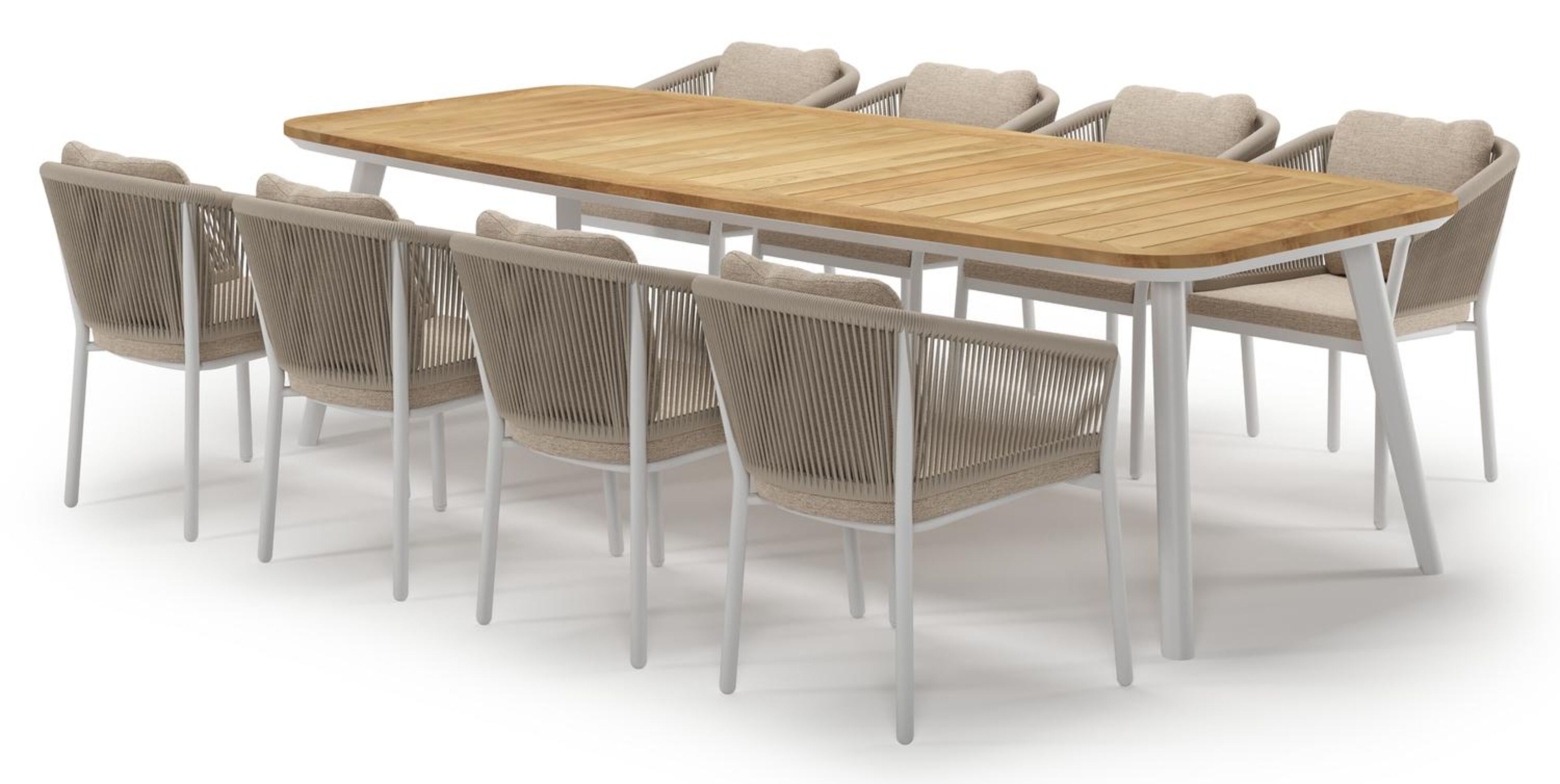 Mosa tuinset in wit aluminium en teak met 8 Gerona tuinstoelen