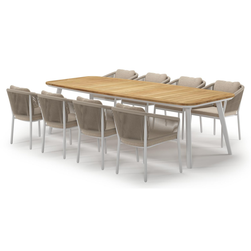 Mosa tuinset in wit aluminium en teak met 8 Gerona tuinstoelen