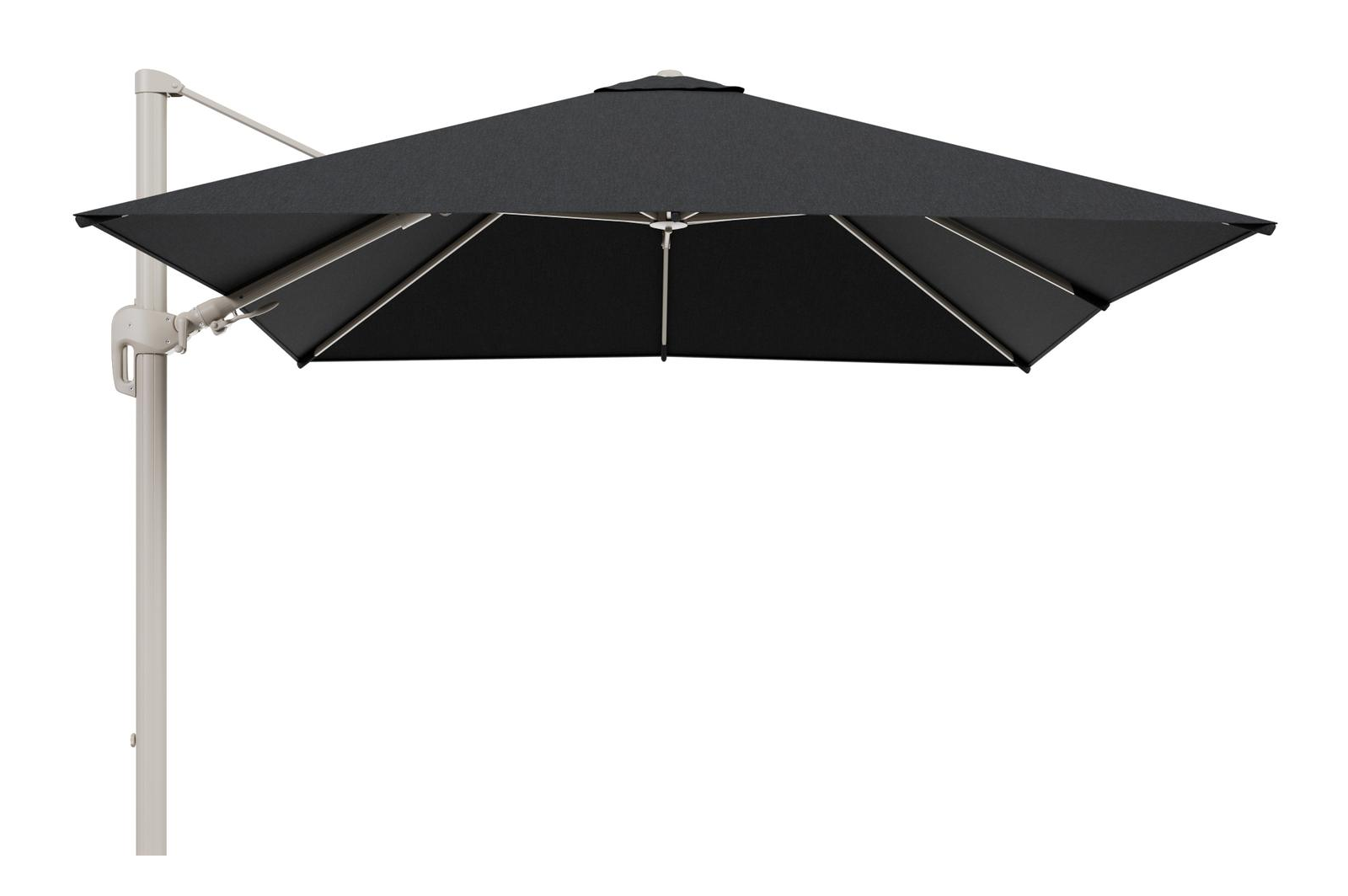 Parasol pendant Rufina avec fonction tilt en aluminium beige et toile de parasol en All Weather Sunbrella® Luxe Chartres Sooty  - Lg.1 300 x Lg.2 300 cm (sans pied de parasol
