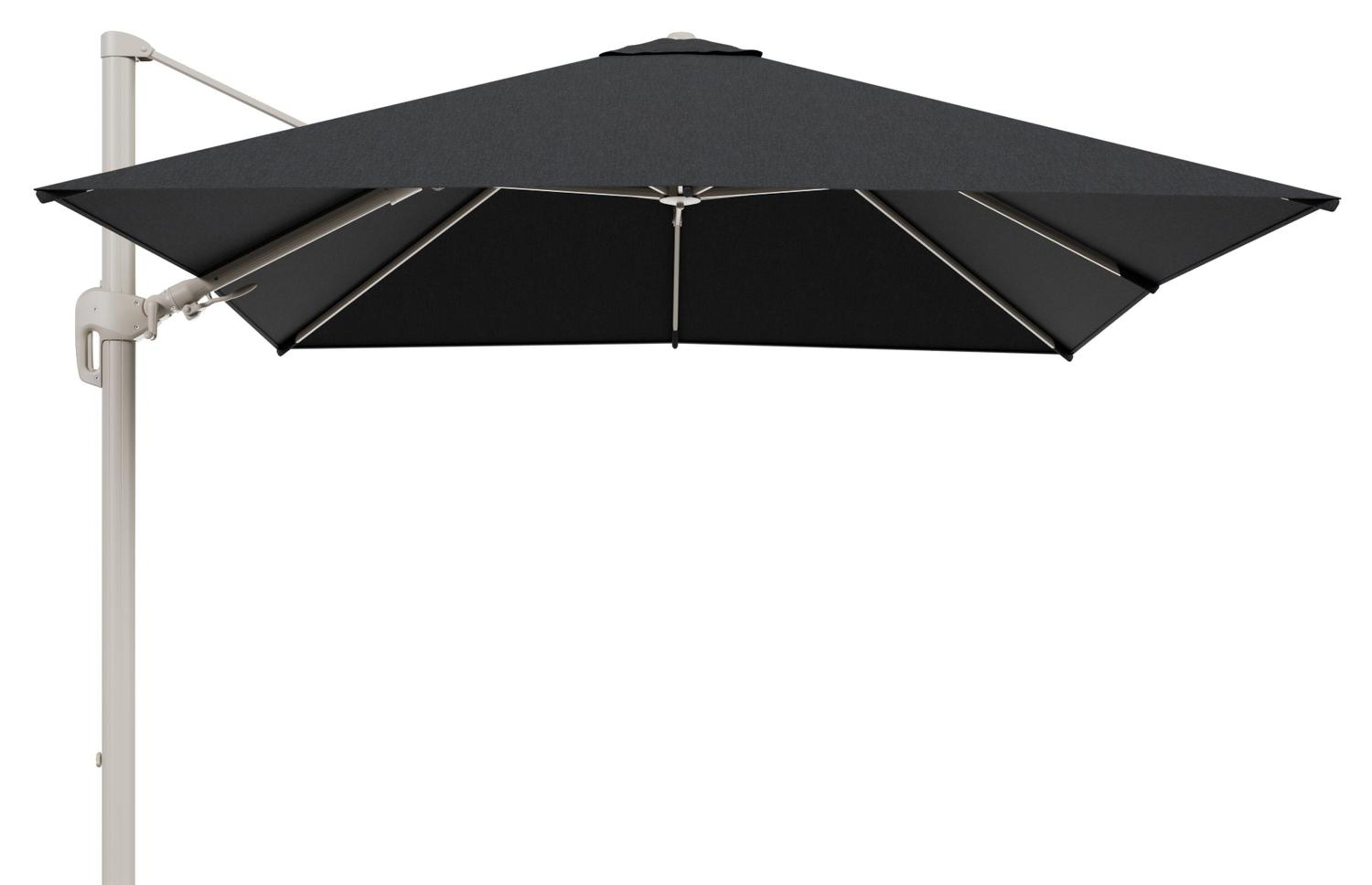 Rufina zweefparasol tiltfunctie in beige aluminium en parasoldoek in All Weather Sunbrella® Luxe Chartres Sooty  - L1 300 x L2 300 cm (zonder voet)