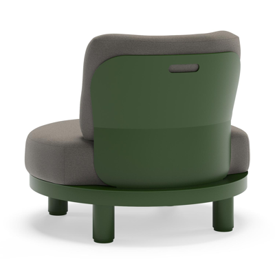 Donato loungestoel in groen aluminium met all weather sunbrella® luxe Natte Dark Taupe kussen