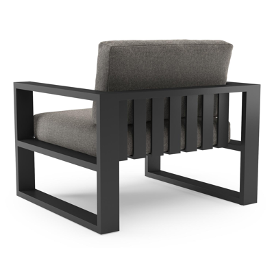 Verato loungestoel in zwart aluminium met chartres drizzle all weather sunbrella® luxe kussen