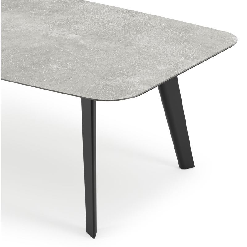Table de jardin Lacrima forme de bateau en aluminium noir et céramique pleine New York - Lg. 255 x Lrg. 115 x Haut. 75 cm