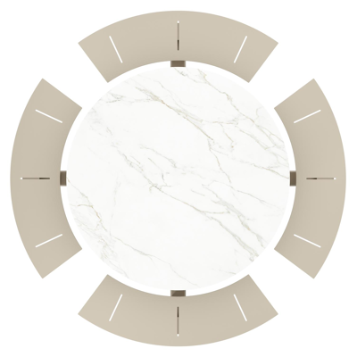 Rondino picknicktafel rond in beige aluminium en volkeramiek Calacatta - Dia. 148 x H 71.5 cm