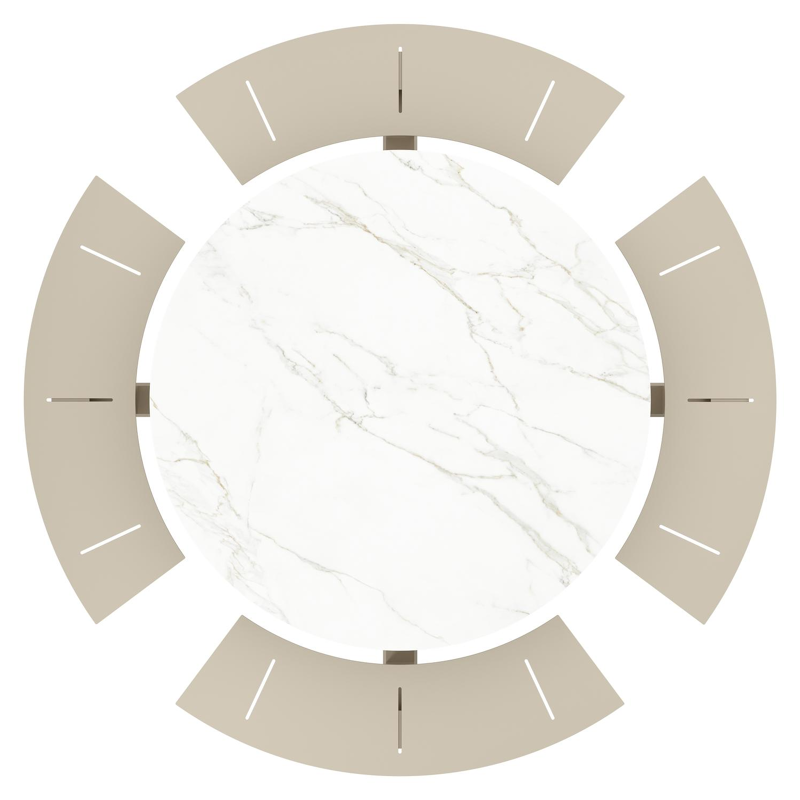 Rondino picknicktafel rond in beige aluminium en volkeramiek Calacatta - Dia. 148 x H 71.5 cm