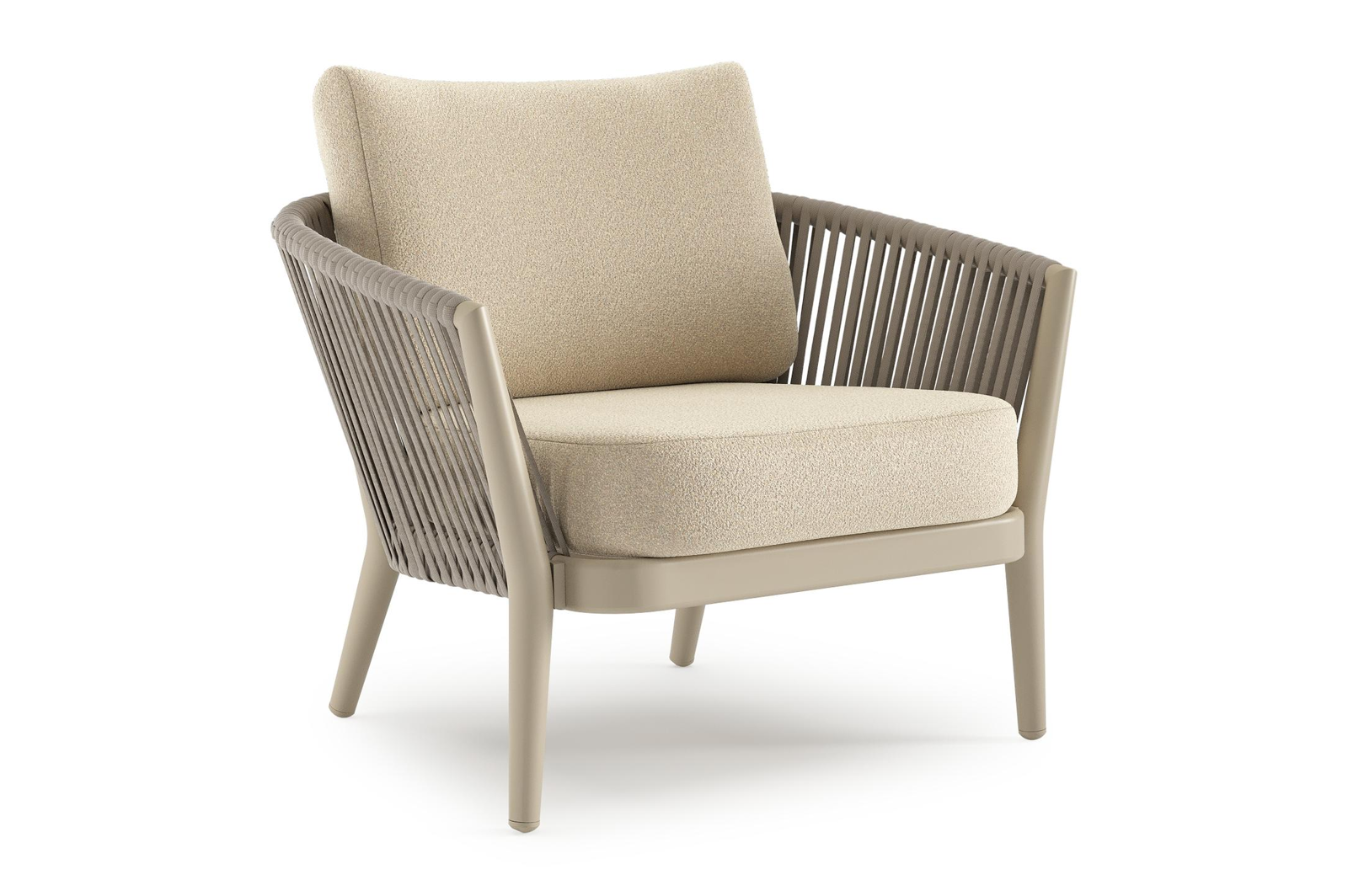 Orso loungestoel in beige aluminium en beige verticaal geweven ronde rope met Soul Papyrus all weather solica kussen