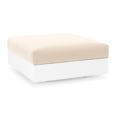 Pouf Como en aluminium blanc et coussins en all weather sunbrella® luxe natte linen chalk