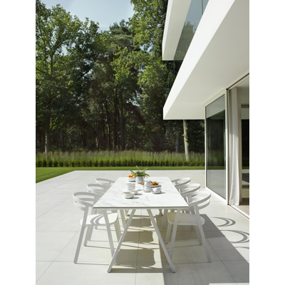 Cesano tuintafel in wit aluminium en volkeramiek calacatta - L 240 x B 100 x H 75 cm