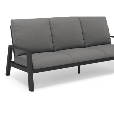 Cirello loungeset in zwart aluminium met natte charcoal chine all weather sunbrella® luxe kussens
