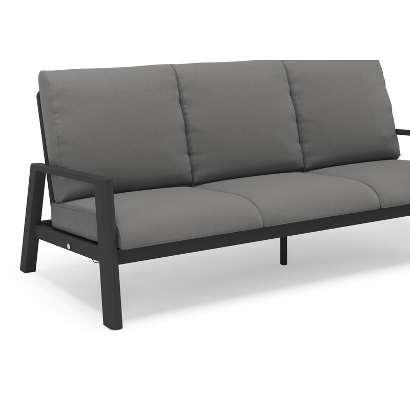 Cirello loungeset in zwart aluminium met natte charcoal chine all weather sunbrella® luxe kussens