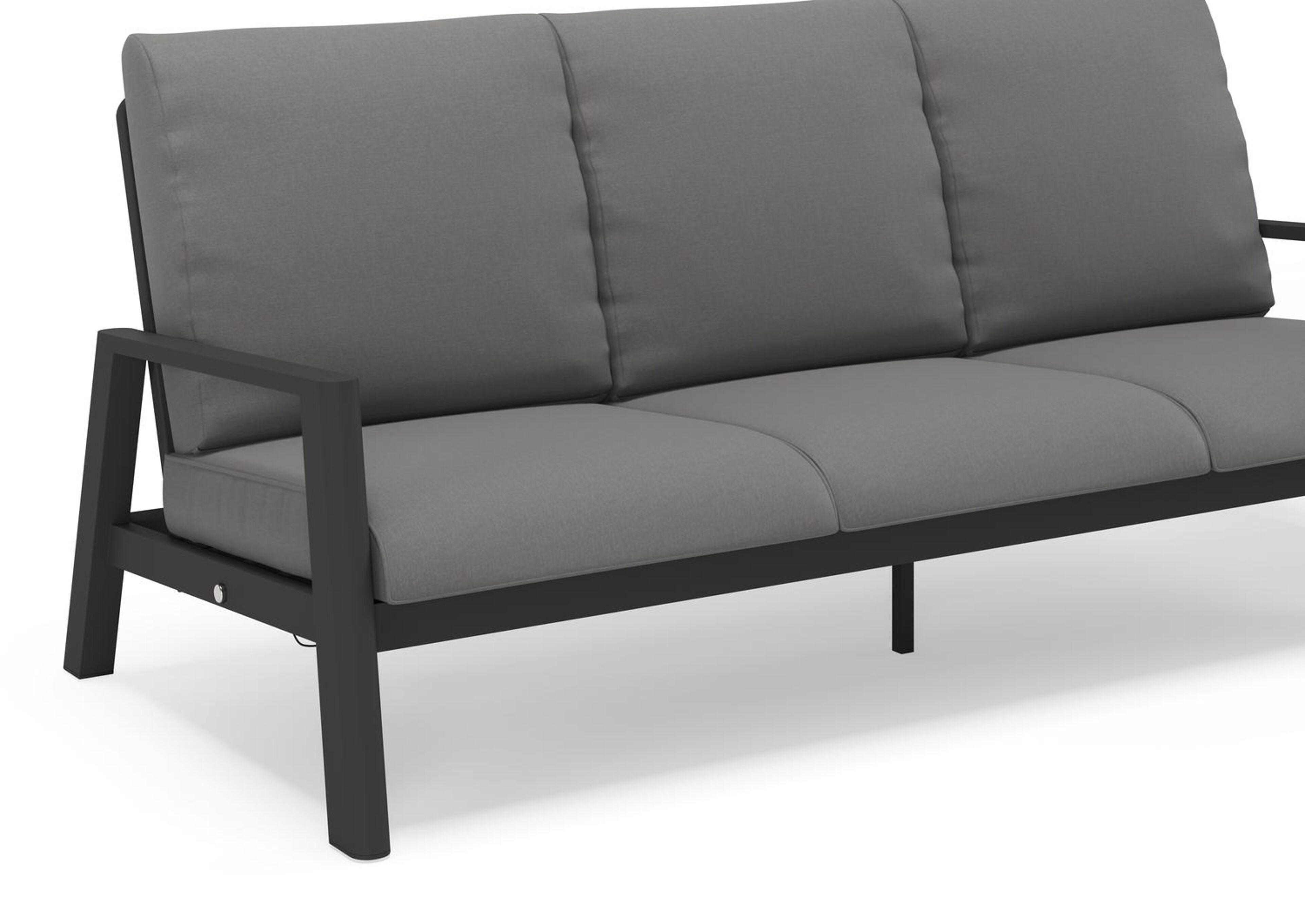 Cirello loungeset in zwart aluminium met natte charcoal chine all weather sunbrella® luxe kussens