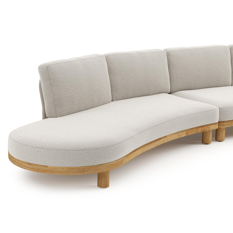 Donato loungehoek in teak en beige verticaal geweven ronde rope met all weather solica Firenze Natural kussen