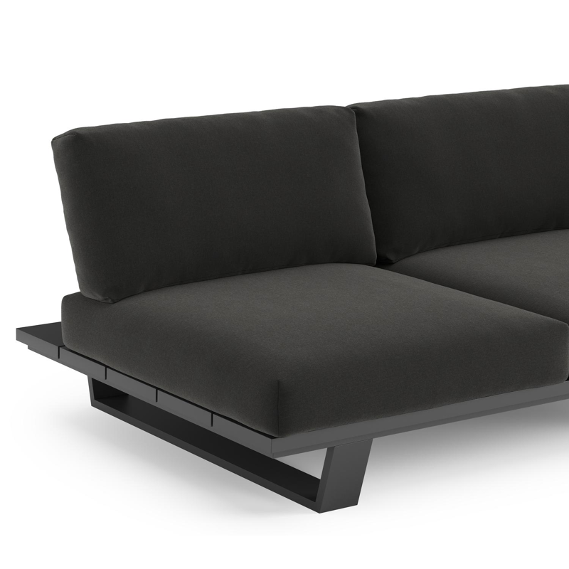 Pagino loungebank in zwart aluminium met natte sooty all weather sunbrella® luxe kussen