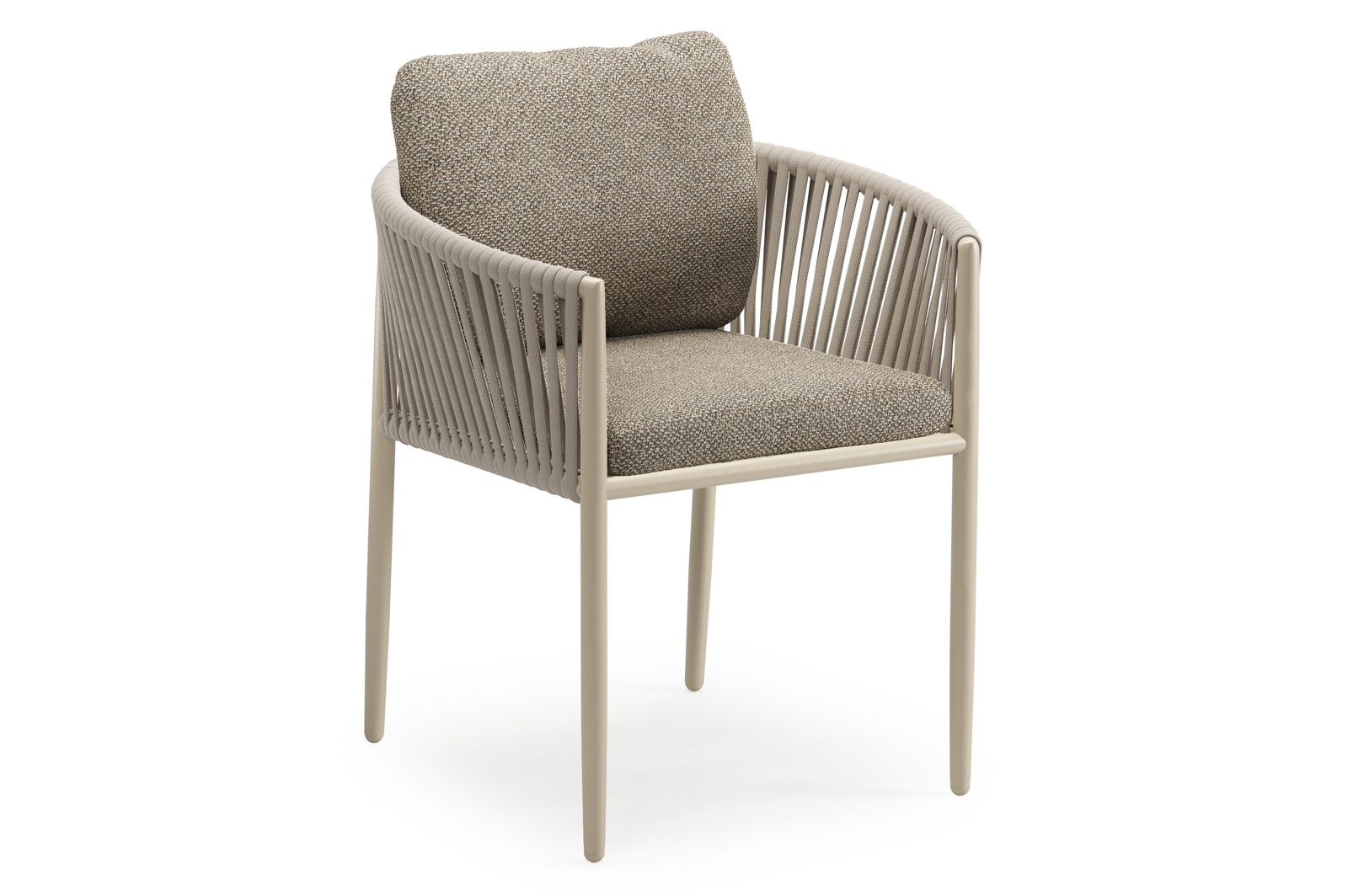 Chaise de jardin Organo en aluminium beige et corde luxe plate tissée verticalement beige avec coussin en All Weather Cosytica Madagascar Burch