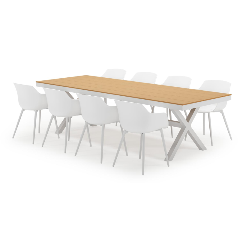 Bahia tuinset in wit aluminium en polywood met 8 Paco tuinstoelen