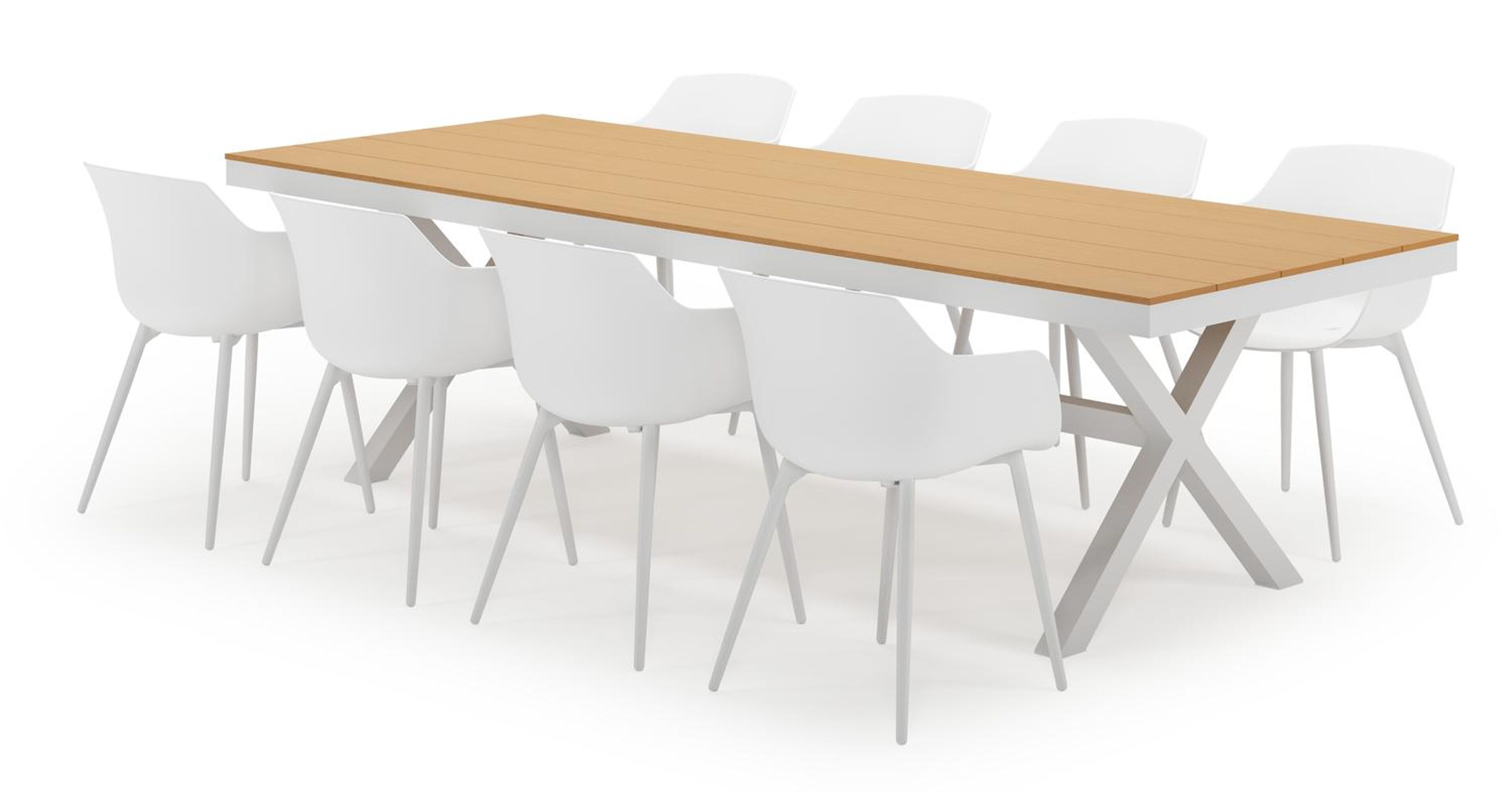 Bahia tuinset in wit aluminium en polywood met 8 Paco tuinstoelen
