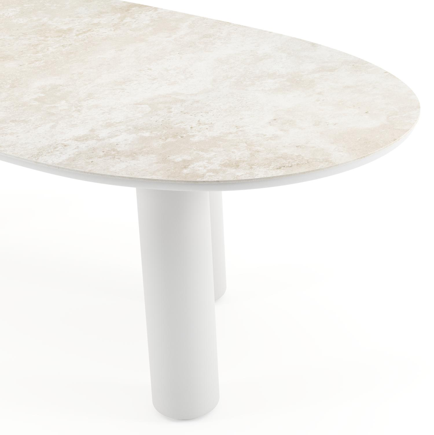 Table de jardin Amico organique en aluminium blanc et céramique pleine Rapolano - Lg. 240 x Lrg. 110 x Haut. 73.5 cm