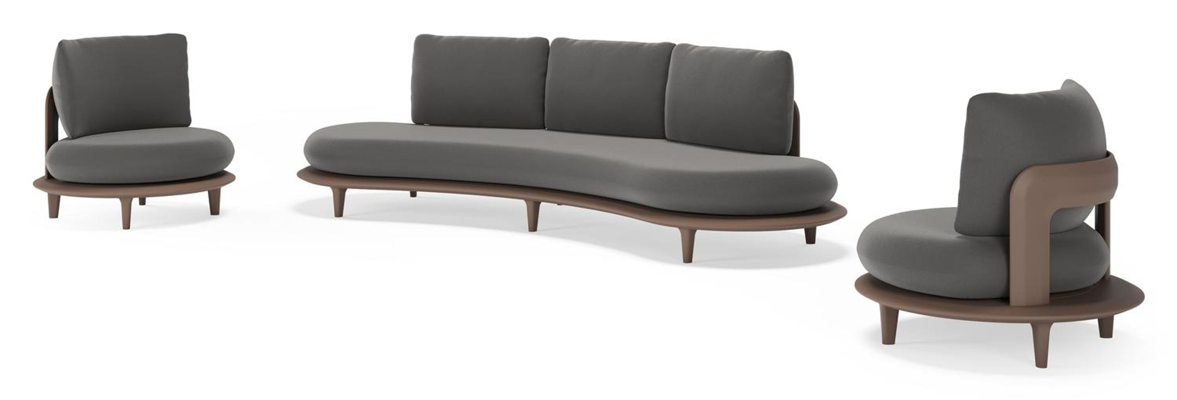 Bomero loungeset in taupe aluminium met natte charcoal chine all weather sunbrella® luxe kussen