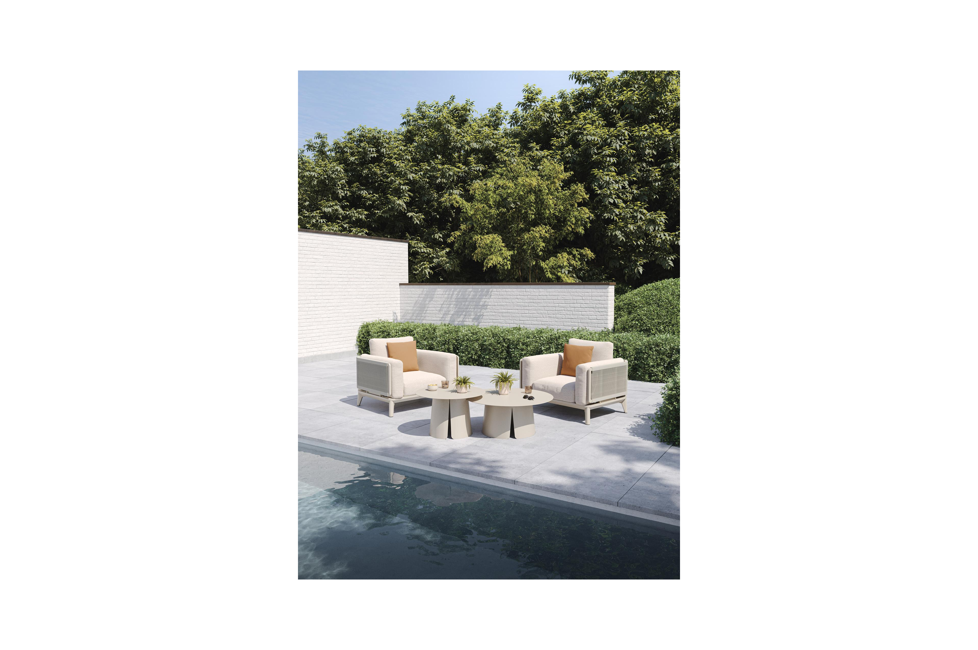 Mosa loungestoel in beige aluminium en beige gedraaide ronde wicker met rustic weather+ softtouch kussen