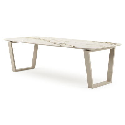 Pagino tuintafel bootvorm in beige aluminium en volkeramiek Colorado Dunes L 255 x B 115 x H 73 cm