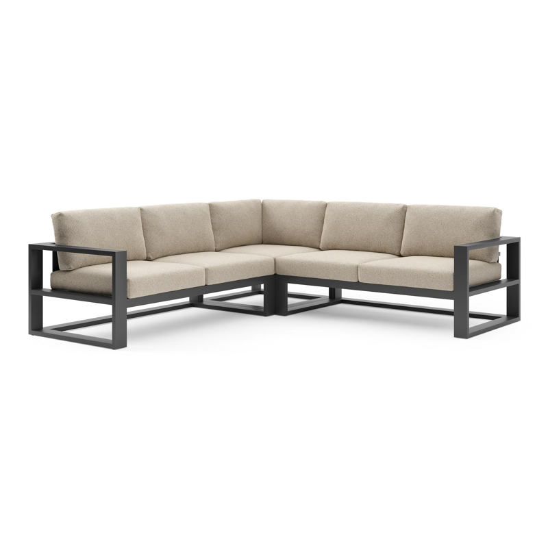 Verato loungehoek in zwart aluminium met bora desert all weather cosytica kussen