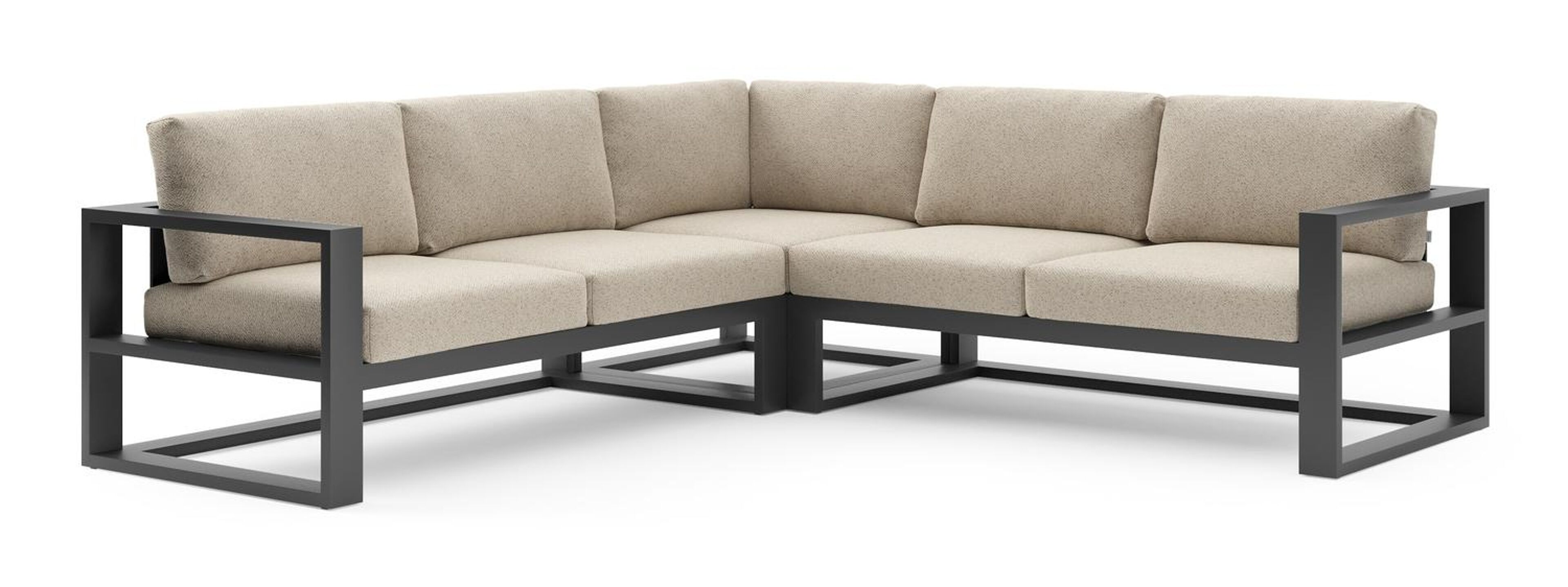 Verato loungehoek in zwart aluminium met bora desert all weather cosytica kussen
