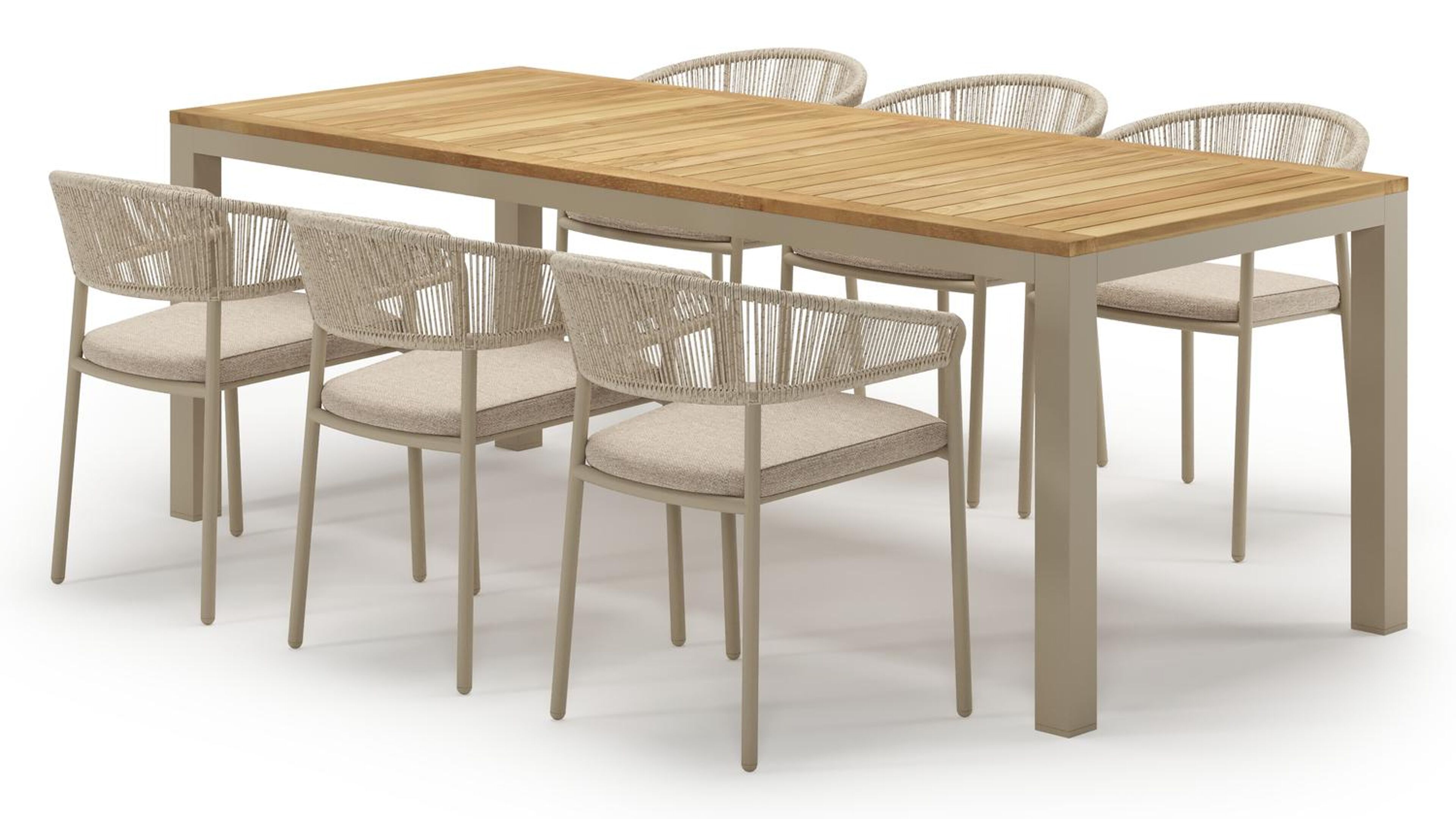 Varese tuinset in beige aluminium en teak met 6 Zamora tuinstoelen