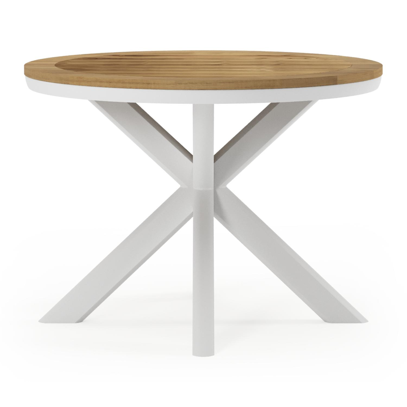 Pamplona tuintafel in wit aluminium en teak - Dia. 105 x H 72 cm