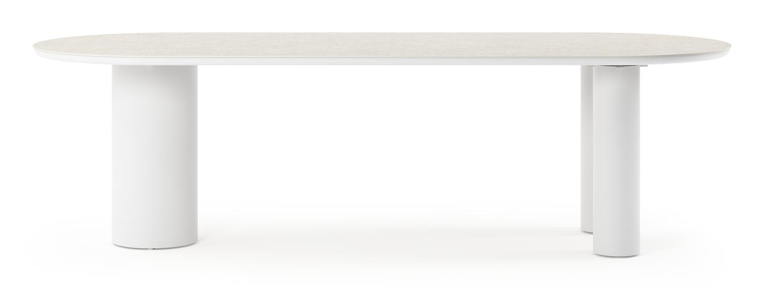 Organo tuintafel ovaal in wit aluminium en volkeramiek  shilin - L 260 x B 100 x H 74 cm