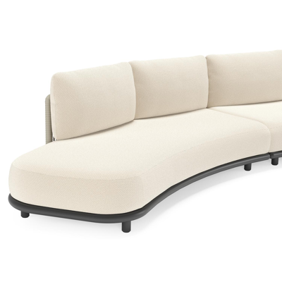 Lomano loungebank in zwart aluminium en beige verticaal geweven luxe vlakke rope met Althea Off White all weather cosytica