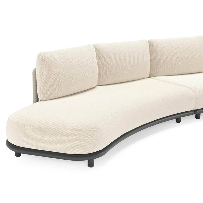 Lomano loungebank in zwart aluminium en beige verticaal geweven luxe vlakke rope met Althea Off White all weather cosytica