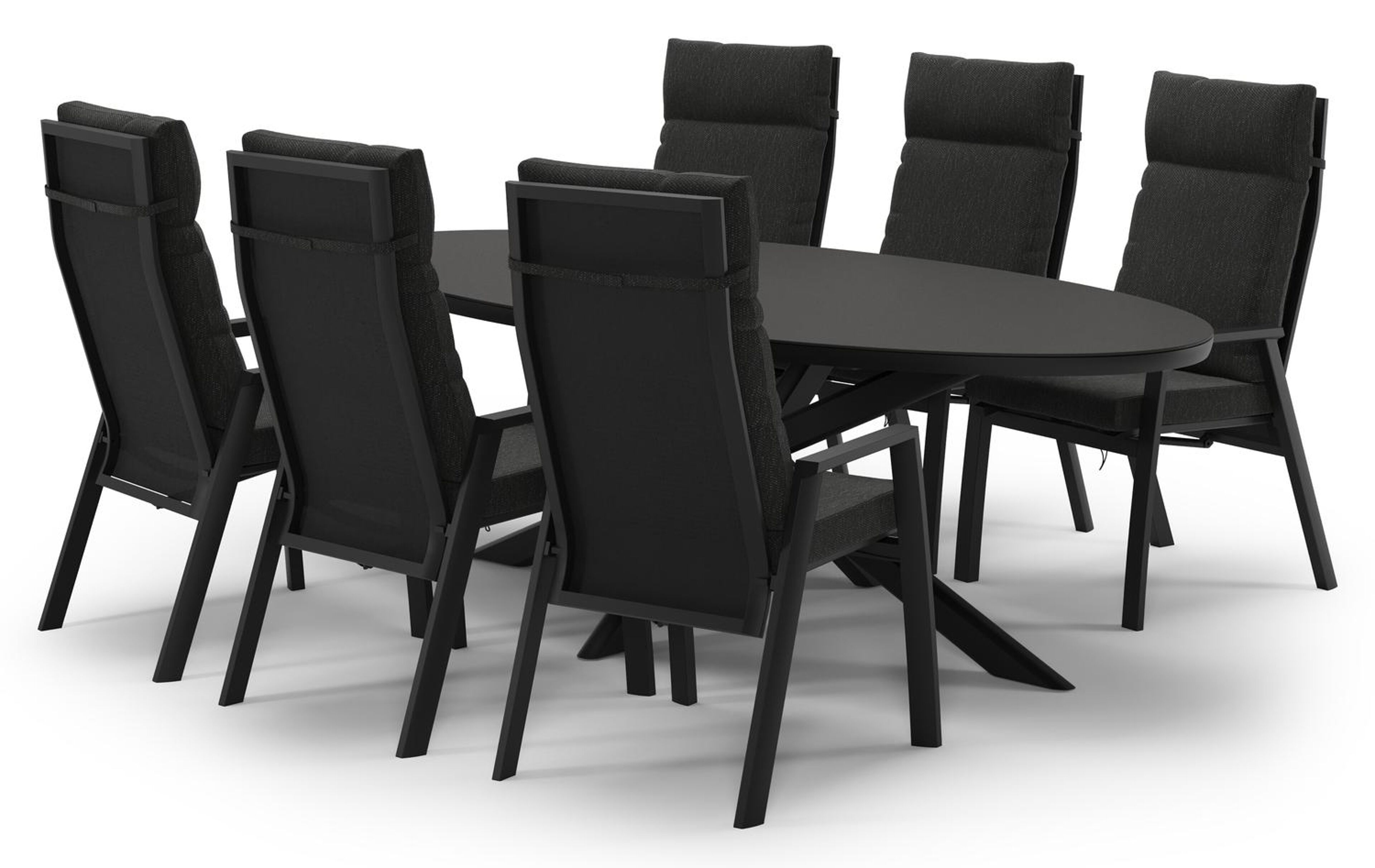 Ensemble de jardin Pamplona en aluminium noir et sintered stone notte minerale avec 6 chaises de jardin Leon