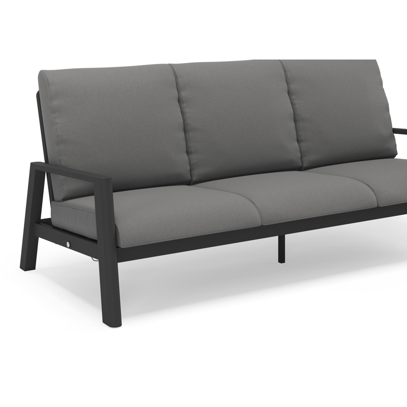 Cirello loungebank 3-zit in zwart aluminium met natte charcoal chine all weather sunbrella® luxe kussen