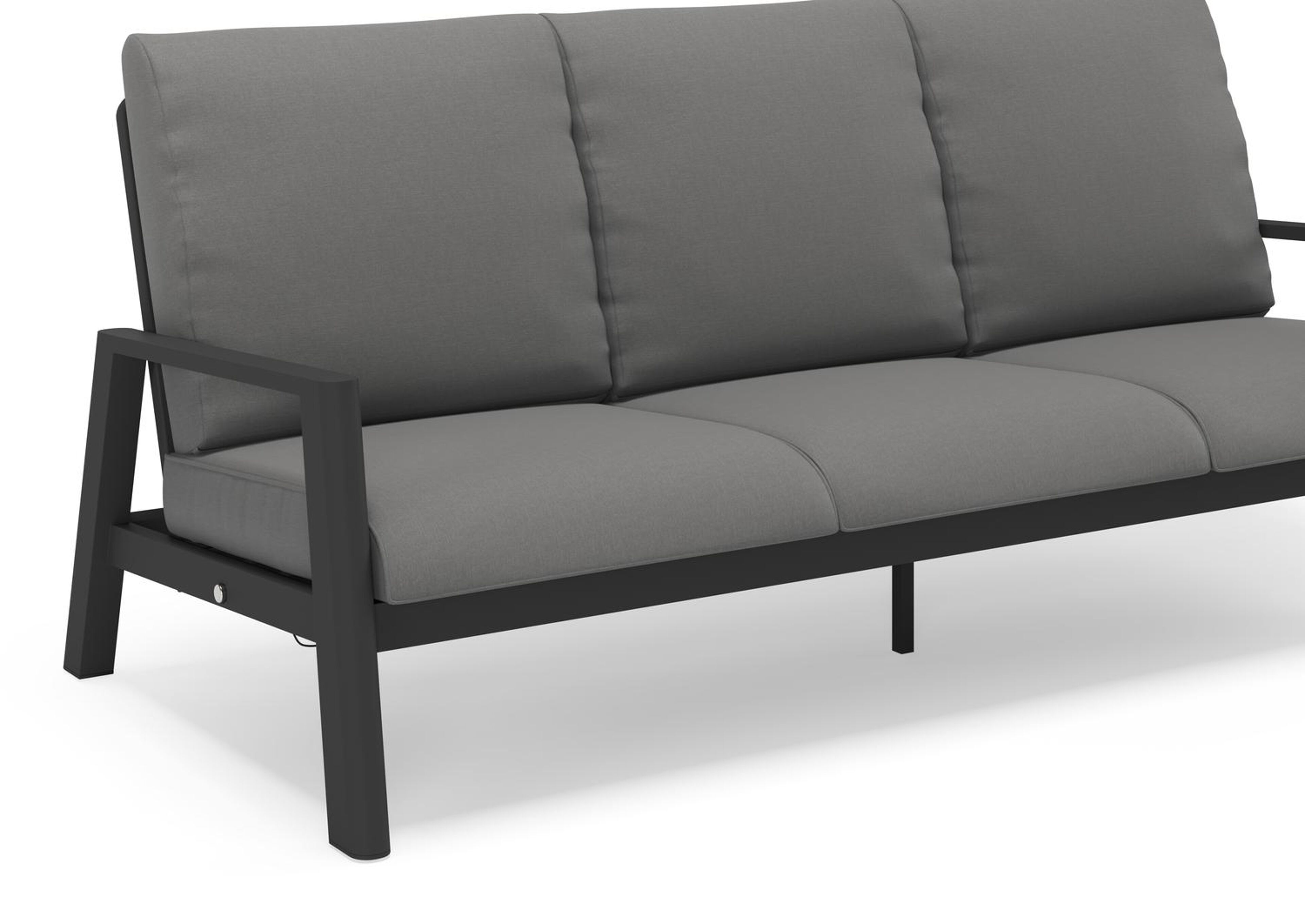 Cirello loungebank 3-zit in zwart aluminium met natte charcoal chine all weather sunbrella® luxe kussen