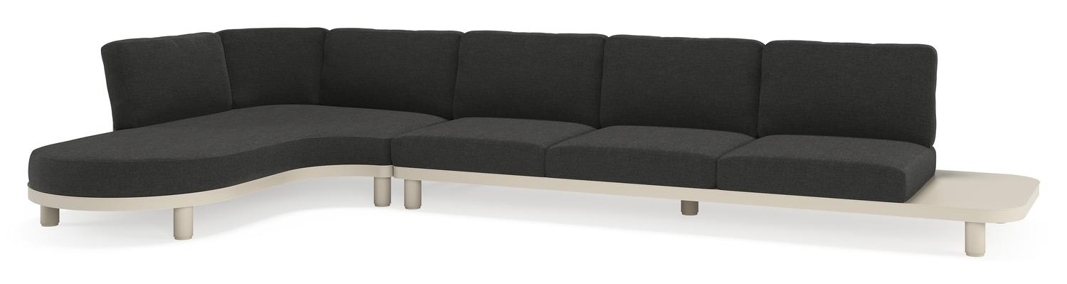 Salon de jardin d'angle Donato en aluminium beige et coussins en all weather sunbrella® luxe chartres sooty