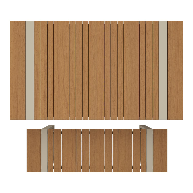 Table basse et banc Merida en beige aluminium et polywood - Lg. 123 x Lrg. 70 x Haut. 70 cm