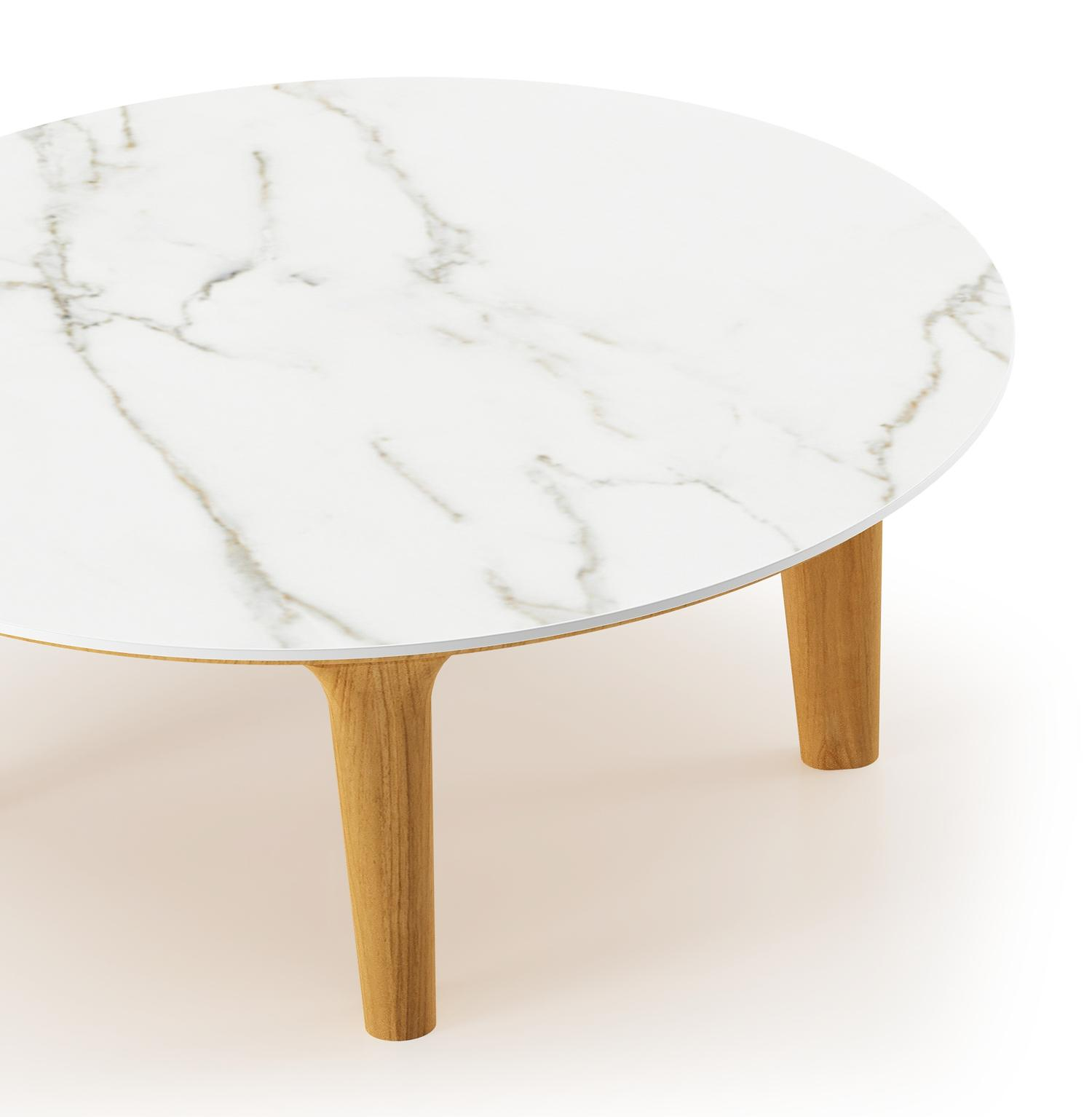 Bomero loungetafel rond in teak en volkeramiek Calacatta - Dia. 85 x H 25 cm