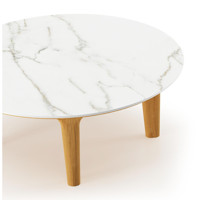 Bomero loungetafel rond in teak en volkeramiek Calacatta - Dia. 85 x H 25 cm