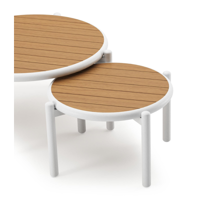 Pulo loungetafels in wit aluminium en polywood - Dia. 70 - 50 x H. 37.5 - 32.5 cm