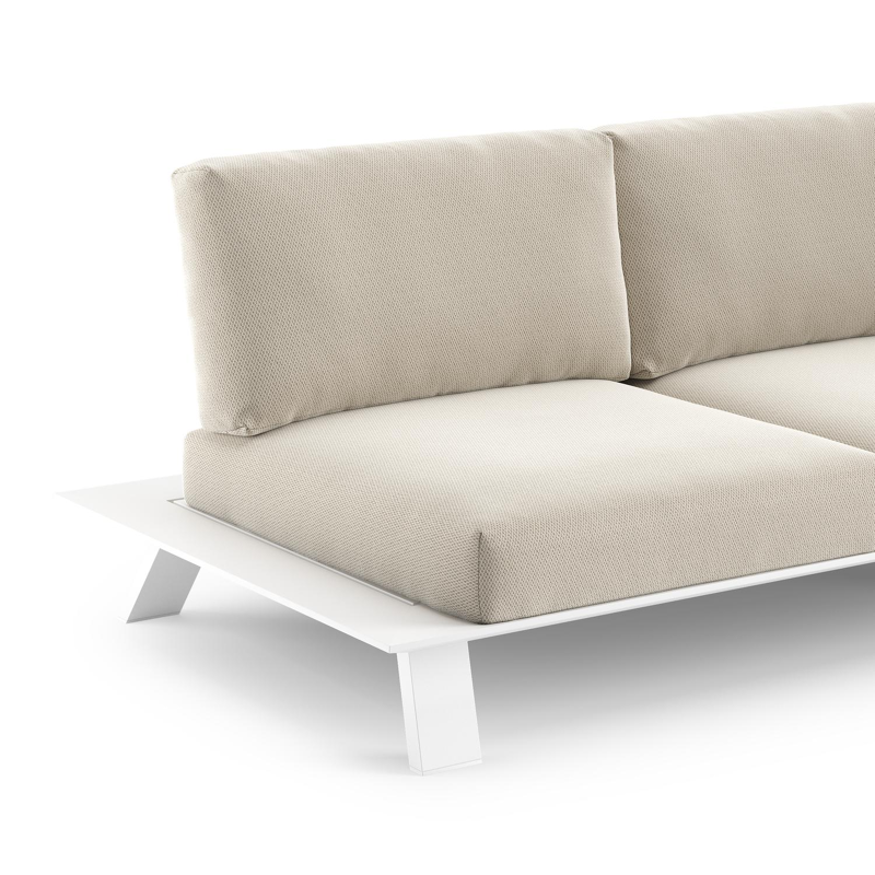 Salon de jardin d'angle Cesano en aluminium blanc et coussin en all weather Sunbrella® luxe lopi marble