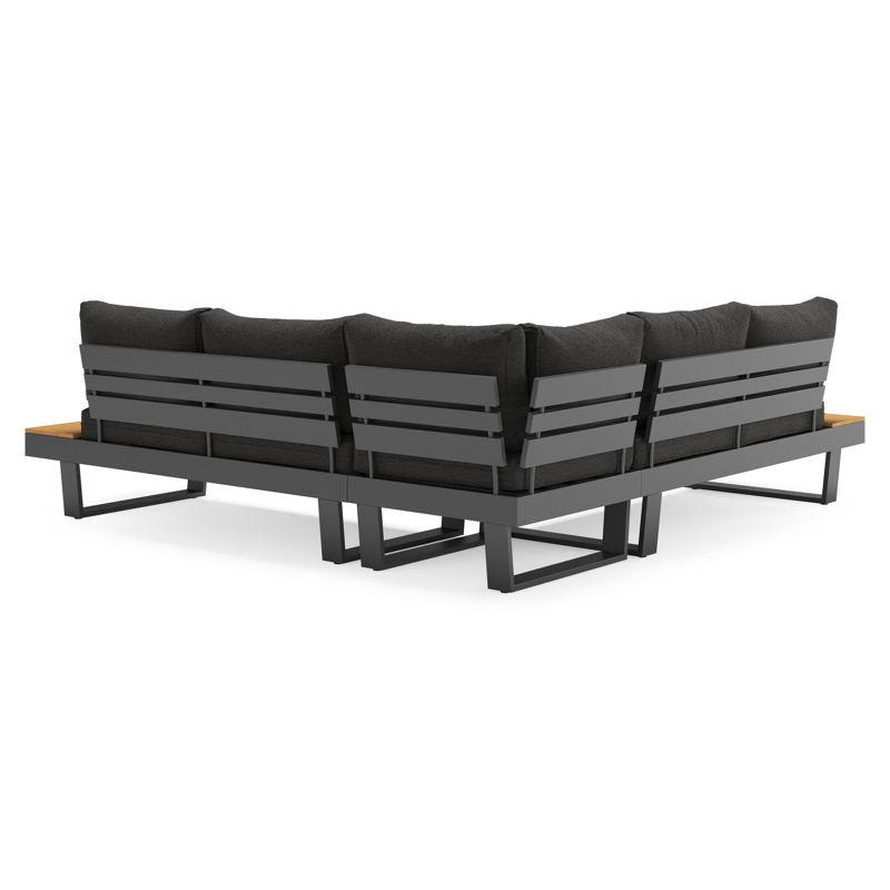 Alora loungehoek in zwart aluminium en polywood met zwart weather+ softtouch kussens