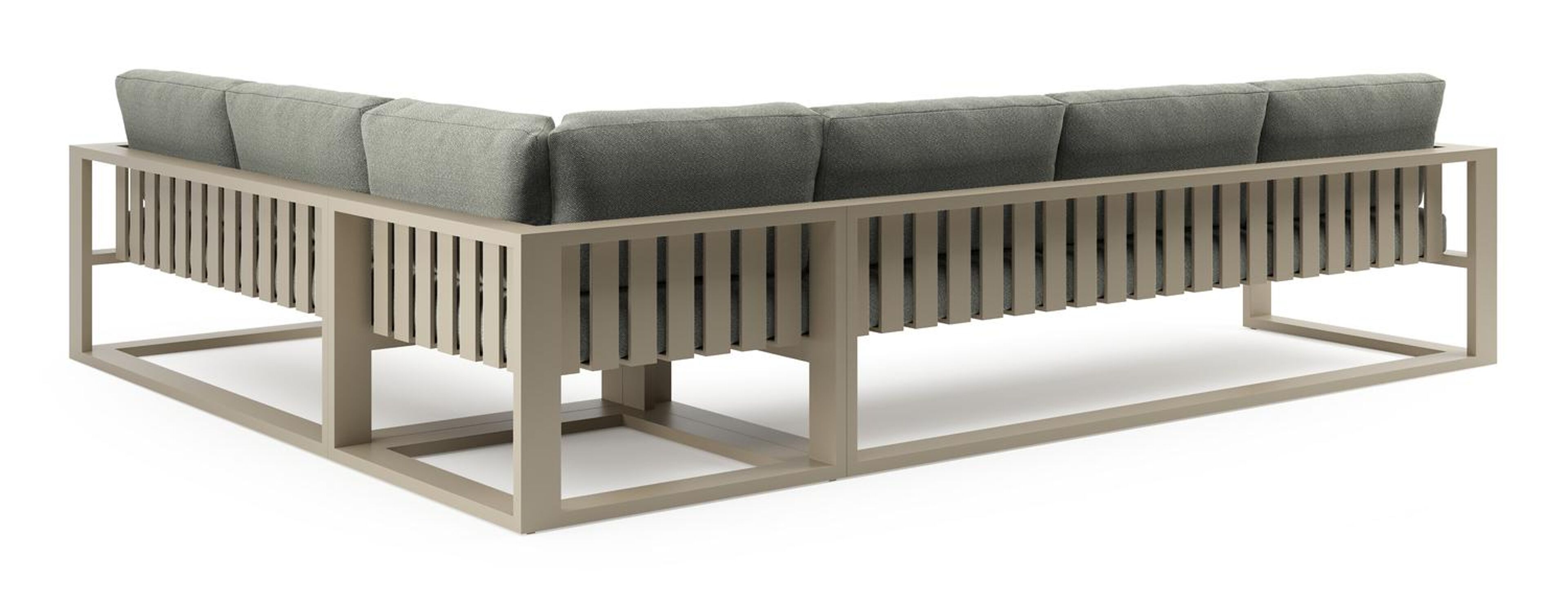 Verato loungehoek in beige aluminium met savane leaf all weather sunbrella® luxe kussen