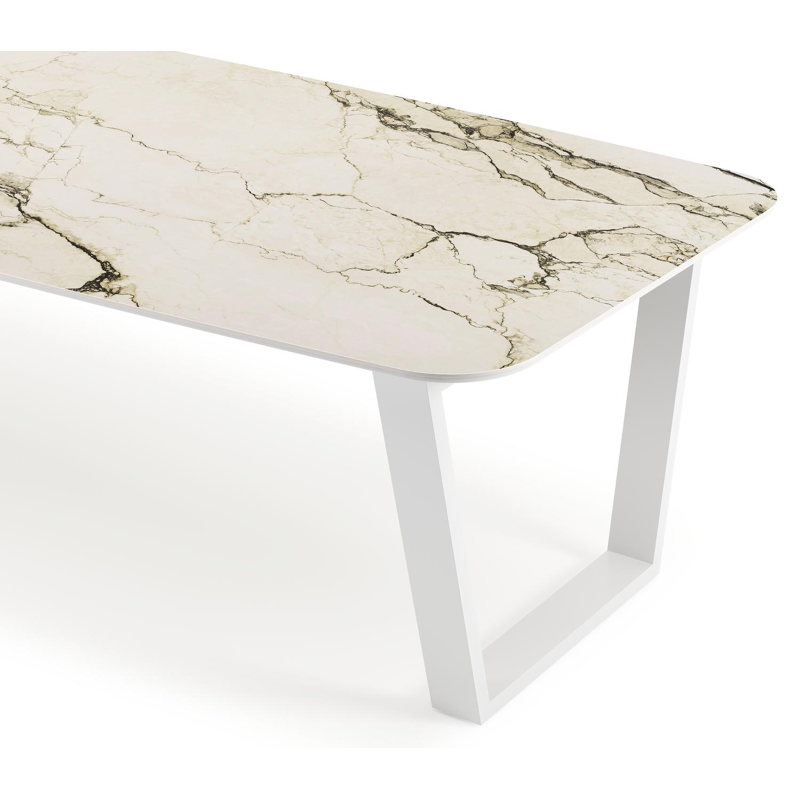 Pagino tuintafel bootvorm in wit aluminium en volkeramiek colorado dunes - L 315 x B 115 x H 73 cm